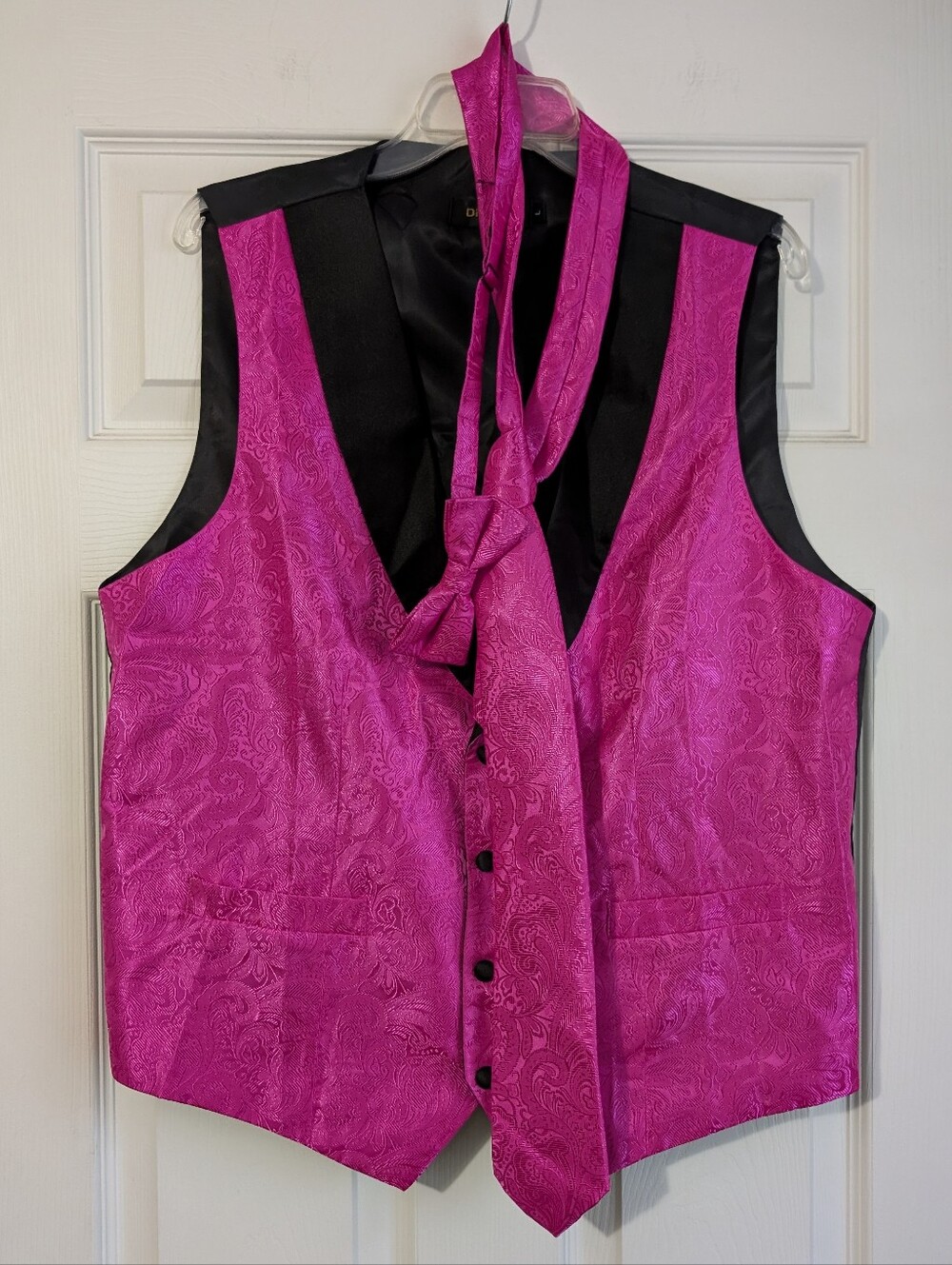 DiBanGu Bright Pink Satin Vest with Tie & Bowtie Size L